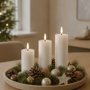 LED-Blockkerzen / Weiß – 3 Stk. mit Fernbedienung