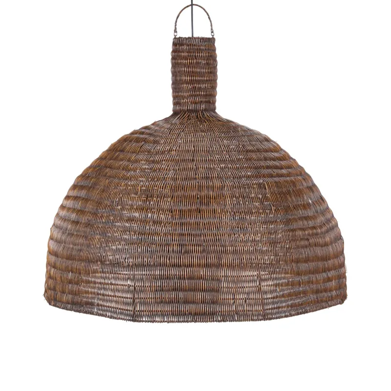 Woven rattan the Dome Pendant - dark walnut on a white background