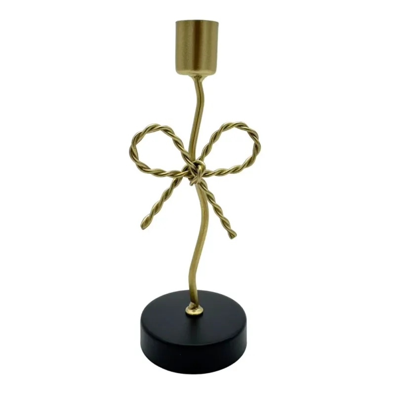 Kerzenhalter für Stabkerzen - Schleife gold