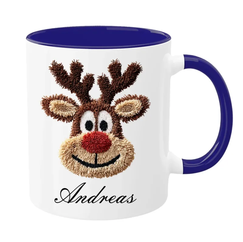 🦌 Personalisierte Rentier-Tasse – gehäkelter Look | Boy & Girl Variante | FunnyWords