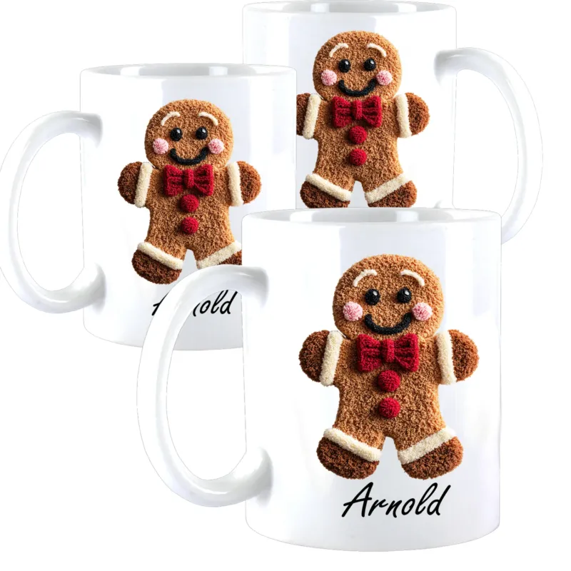 Personalisierte Lebkuchenmann-Tasse – gehäkelter Look |