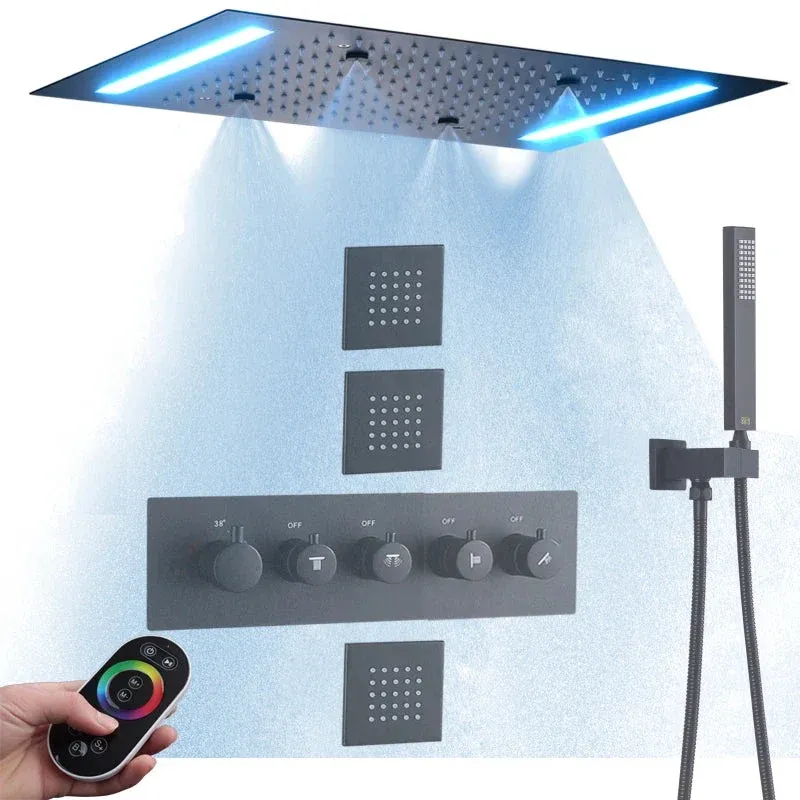 Waterfall Thermostatic Massaging Rain Shower System Set - Image 0