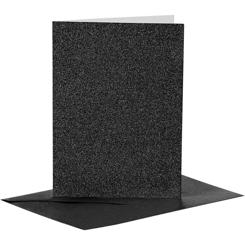 Cards and Envelopes, card size 10,5x15 cm, envelope size 11,5x16,5 cm, glitter, 110+250 g, black, 4 set
