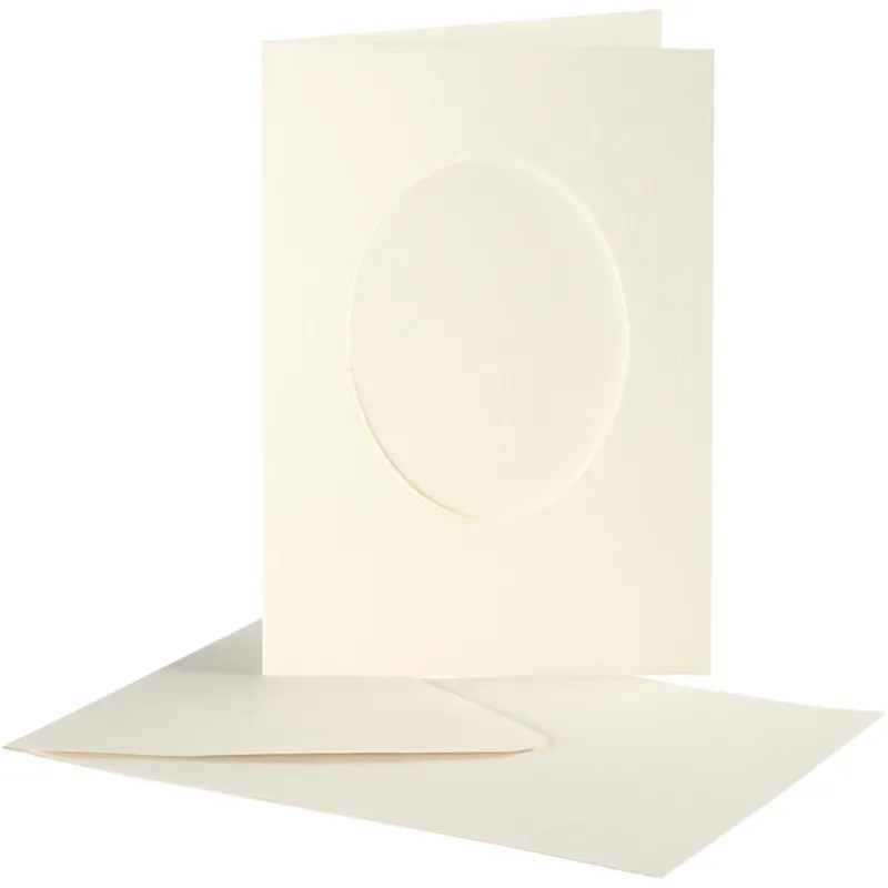 Passepartout Card, oval, card size 10,5x15 cm, envelope size 11,5x16,5 cm, off-white, 10 set