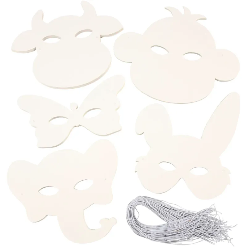 Animal Masks, H: 13-24 cm, W: 20-28 cm, 230 g, white, 100 pc