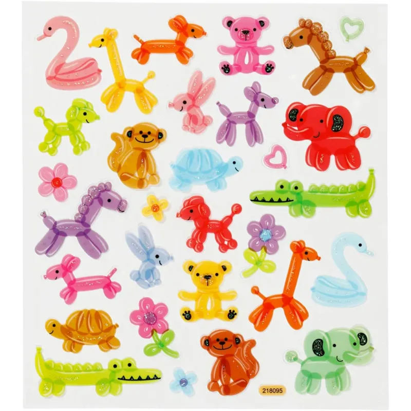 Stickers, balloon animals, sheet 15x16,5 cm, 1 sheet