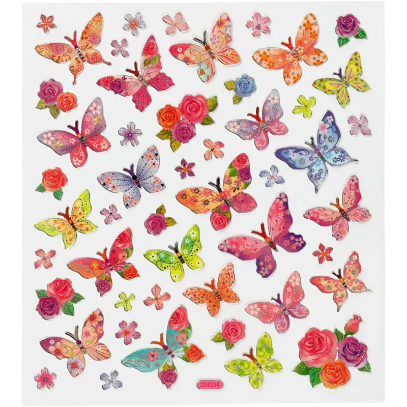 Stickers, butterflies, sheet 15x16,5 cm, 1 sheet