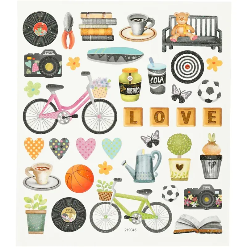Stickers, spare time, sheet 15x16,5 cm, 1 sheet