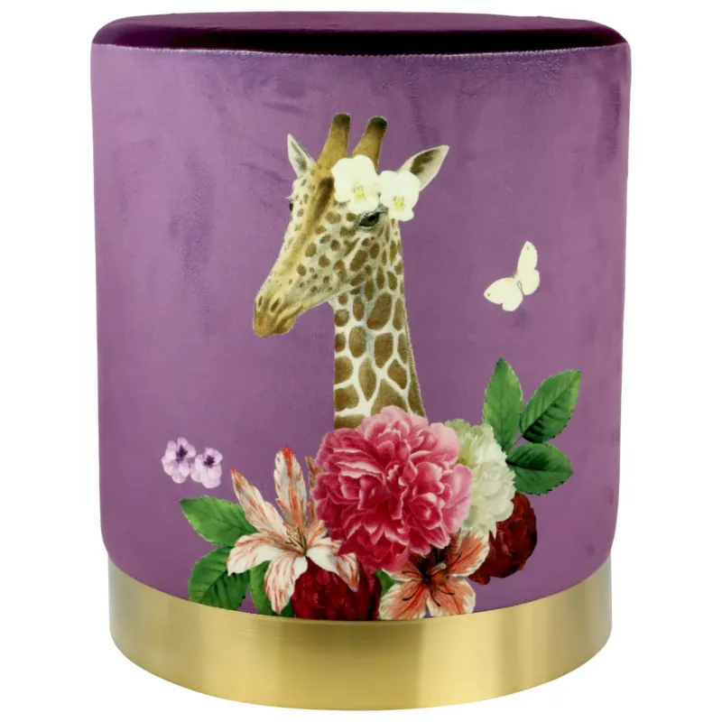 Sitzpouf Fancy Giraffe Ø 32 x 37 cm Samtpouf mit Giraffenmotiv