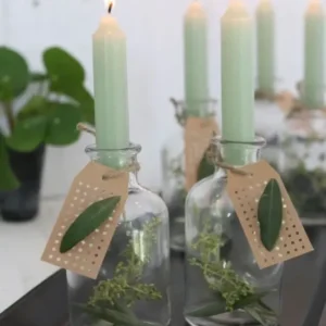 Candle tapered Dusty green 11cm tall (set of 7 pcs)