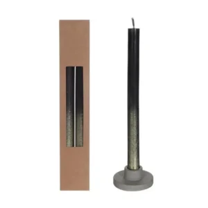 Dinner Candles Black with Gold Spray Ø2.1/h. 25cm (1 set)
