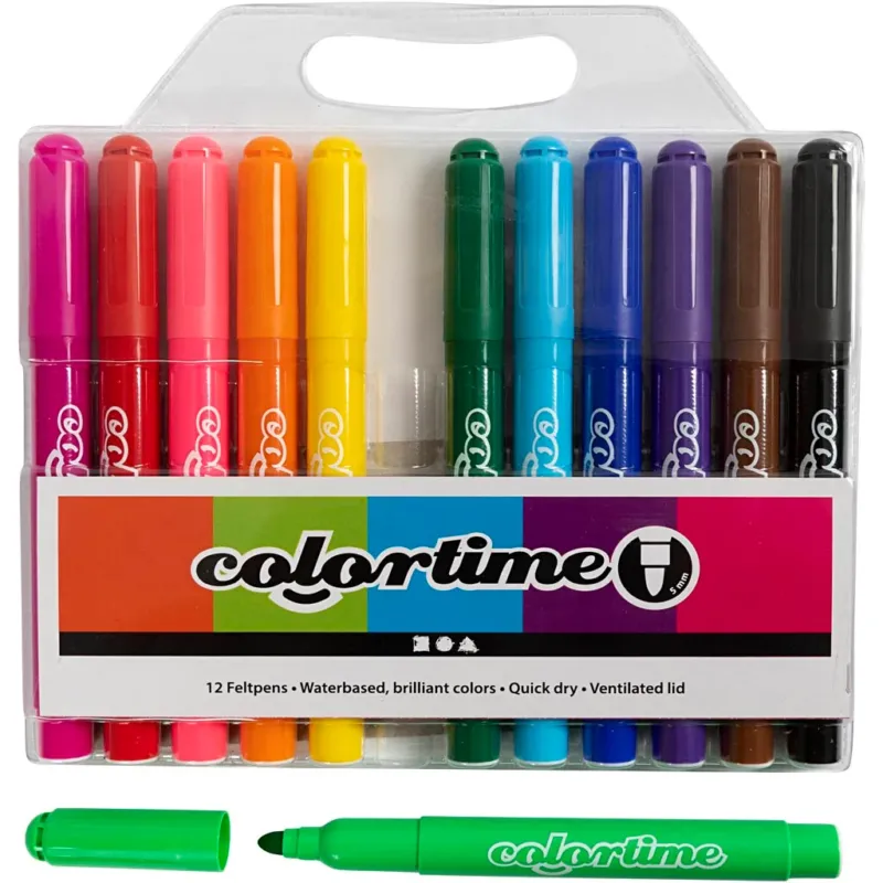 Colortime Markers, line 5 mm, standard colours, 12 pc