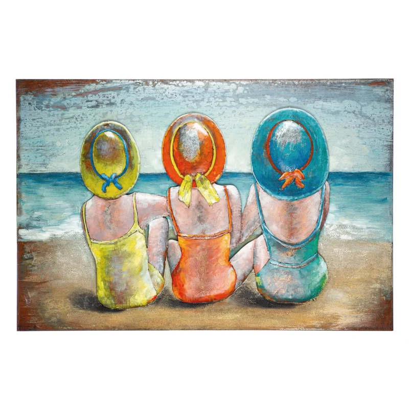 Bild rechteckig „Beach Ladies“ – farbenfrohes Metall Wandbild in handgearbeiteter 3D Optik