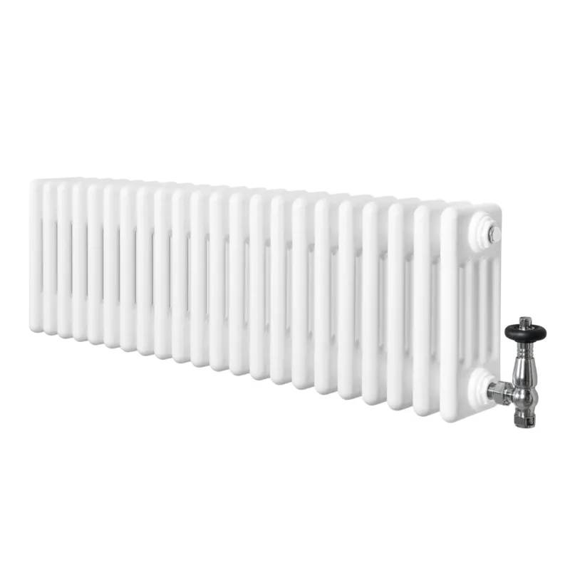 Röhrenheizkörper 4 Säulen mit TRV Chromventile – 300mm x 1010mm – Weiß