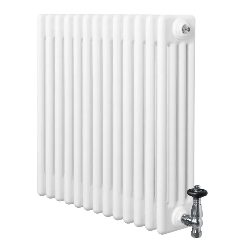 Röhrenheizkörper 4 Säulen mit TRV Chromventile – 600mm x 605mm – Weiß