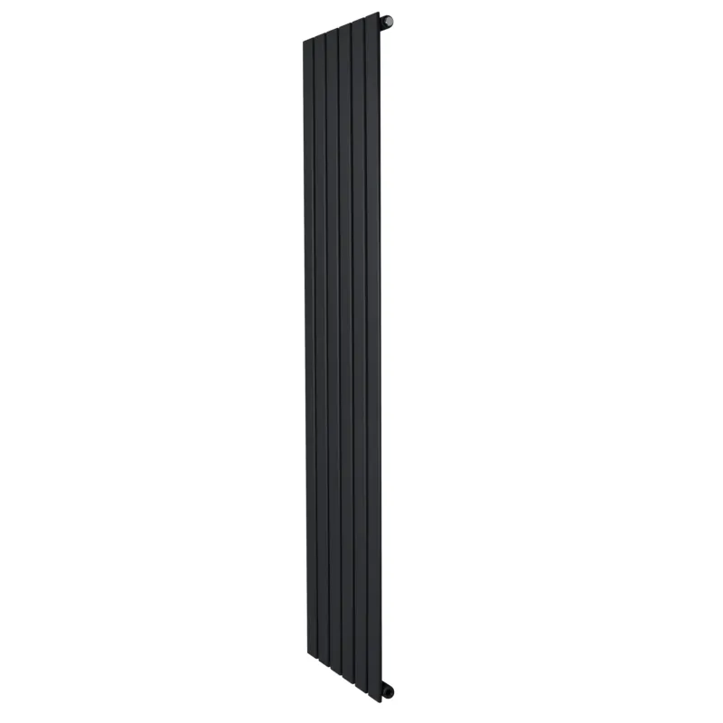 Schmaler, vertikaler Flachheizkörper in elegantem Schwarz, 1800mm x 420mm, mit glatten, modernen Lamellen und minimalistischer Form für zeitgemäße Innenräume