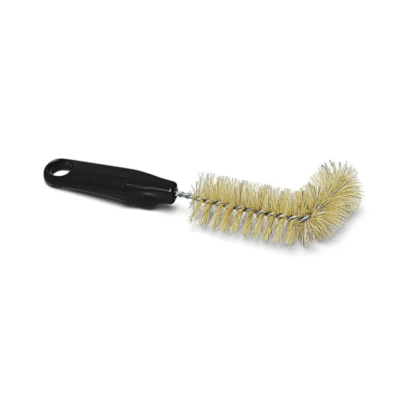 Die Nölle Profi Brush Urinflaschenbürste (Ø 70 mm, 530 mm) von Nölle Profi Brush Bürsten- & Pinseltechnik e.K. verfügt über L-förmige Messingborsten und einen schwarzen Kunststoffgriff zur effektiven Reinigung von Urinflaschen, abgebildet auf weißem Hintergrund.