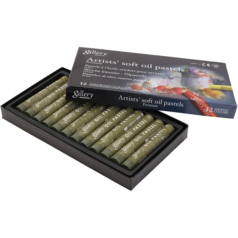 Gallery Oil Pastel, L: 7 cm, dia. 11 mm, thickness 11 mm, olive, 12 pc