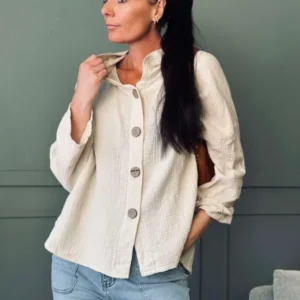 Cardigan aus leicht gewaffelter Baumwolle - Creme