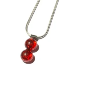 Halskette mit Glasperle Twinny Red Stone Fusing (Edelstahlkette)