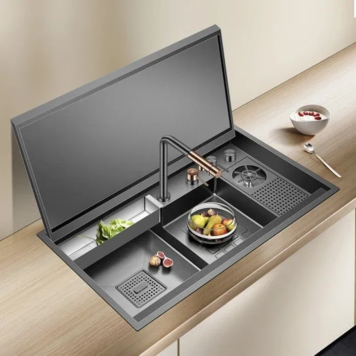 Cup Rinser Nanometer Black Flip Cover Hidden Multifunctional Large Sink - Image 0