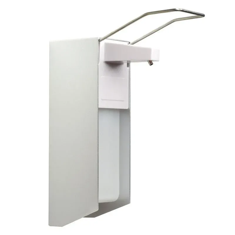 Der MCD MEDICAL CARE DENTAL GmbH NITRAS Desinfektionsmittelspender (1 Stück) fasst 1000 ml Flaschen, hat einen Armhebel zur einfachen Bedienung, ist aus Aluminium/Kunststoff in silber/weiß und wird inklusive Wandbefestigung geliefert.