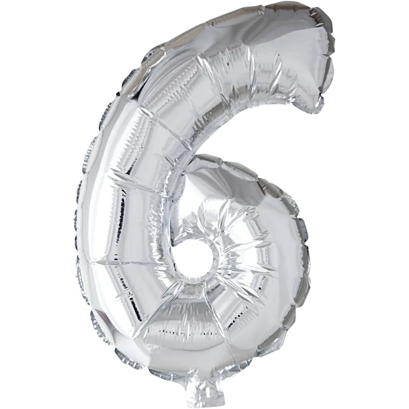 Foil Balloon, 6, H: 41 cm, silver