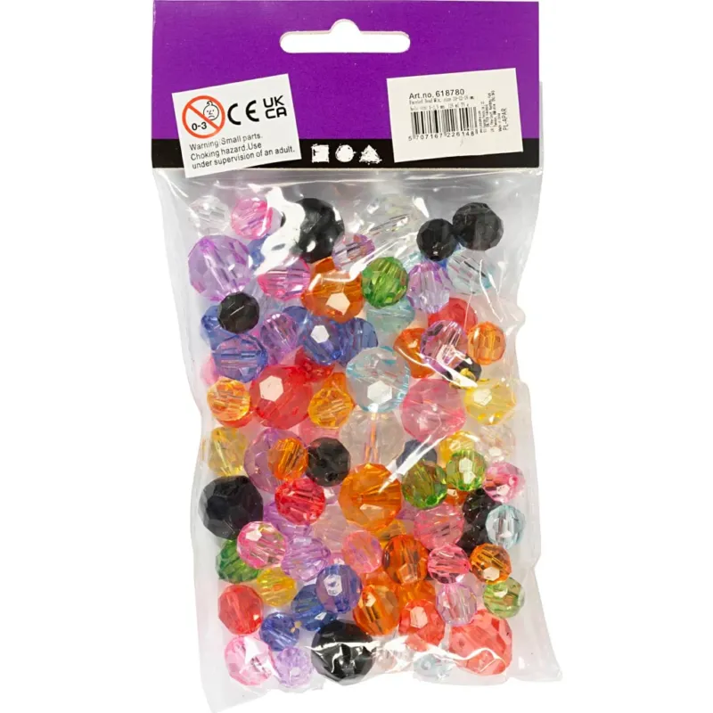 Faceted Beads, size 10-12-16 mm, hole size 1-2,5 mm, assorted colours, 75 g, 100 pc