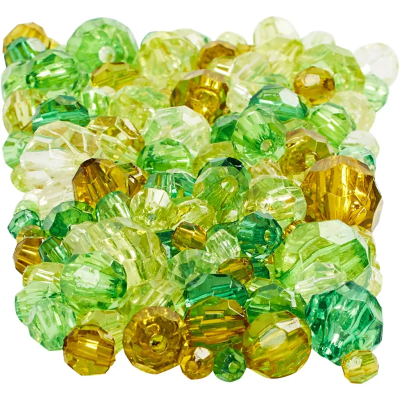 Facet Beads, size 4-12 mm, hole size 1-2,5 mm, ca. 860 pc, green glitter, 250 g