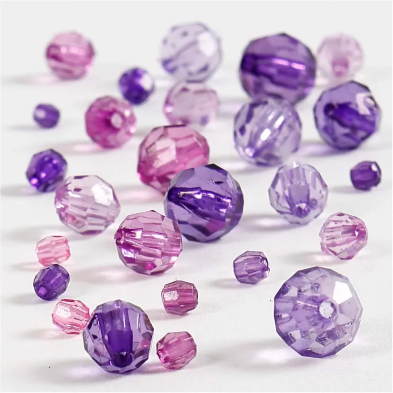 Facet Beads, size 4-12 mm, hole size 1-2,5 mm, ca. 170 pc, purple, 45 g