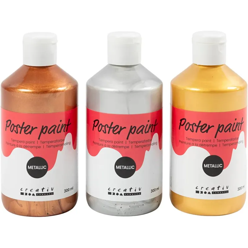 Poster paint Metallic, assorted colours, 3x300 ml