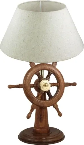 Lampe Steuerstand – maritime Tischlampe mit Steuerrad aus Holz