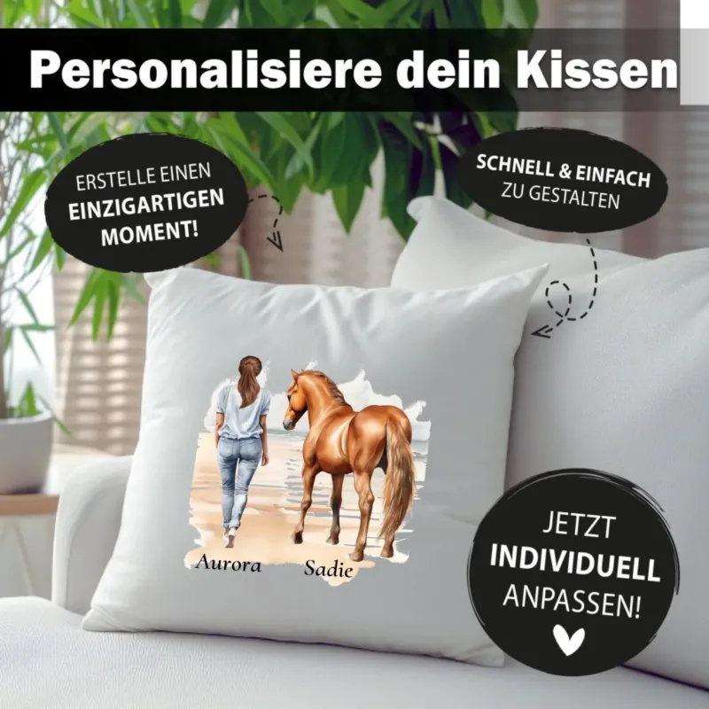 Frau mit Pferd & Namen - Kissen personalisiert