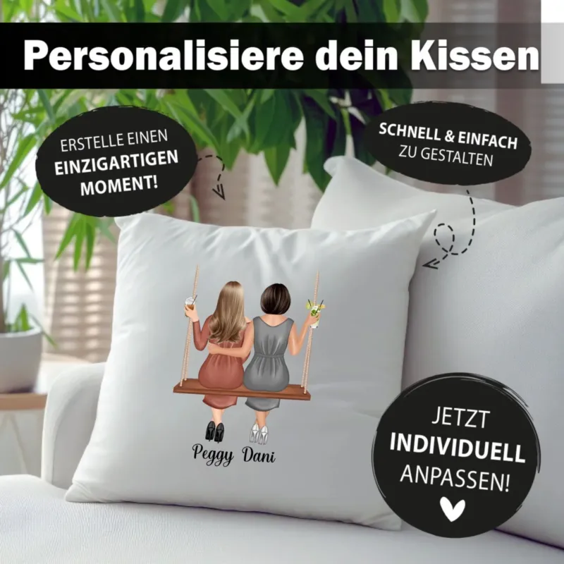 Personalisiertes BFF Kissen - Beste Freundinnen, Schwestern auf Schaukel