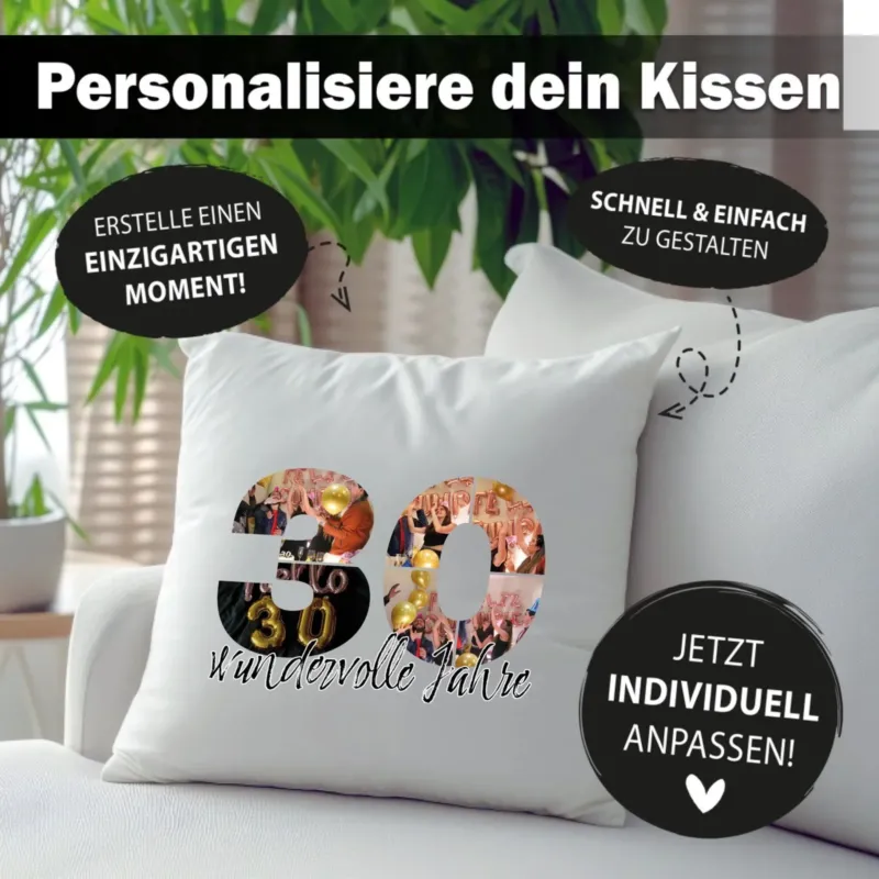 Bild: Personalisiertes Foto-Kissen zum 30. Geburtstag - Fotogeschenk.