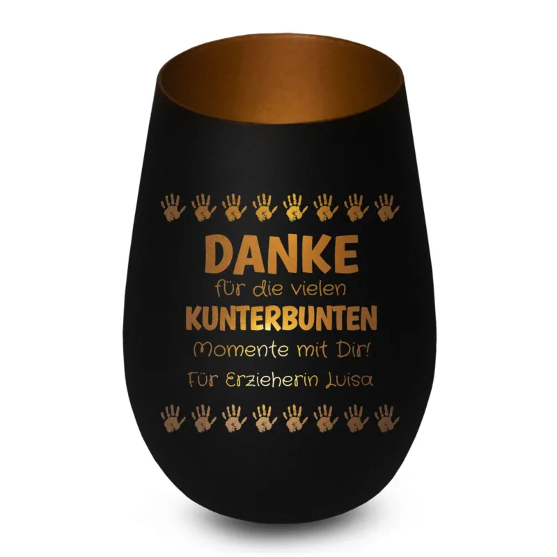 Bild: Personalisiertes Windlicht - Danke für die vielen kunterbunten Momente mit Dir - Abschiesgeschenk Kita, Kindergarten.
