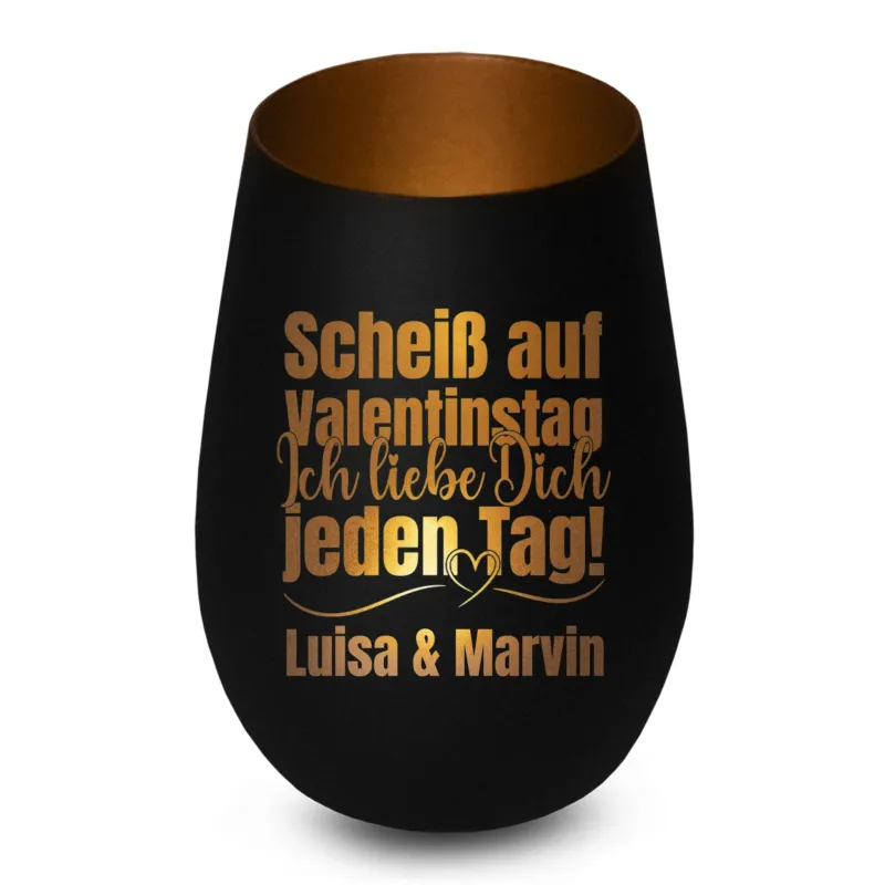 Bild: Personalisiertes Windlicht - Scheiß auf Valentinstag Ich liebe Dich jeden Tag - Mit Namen.