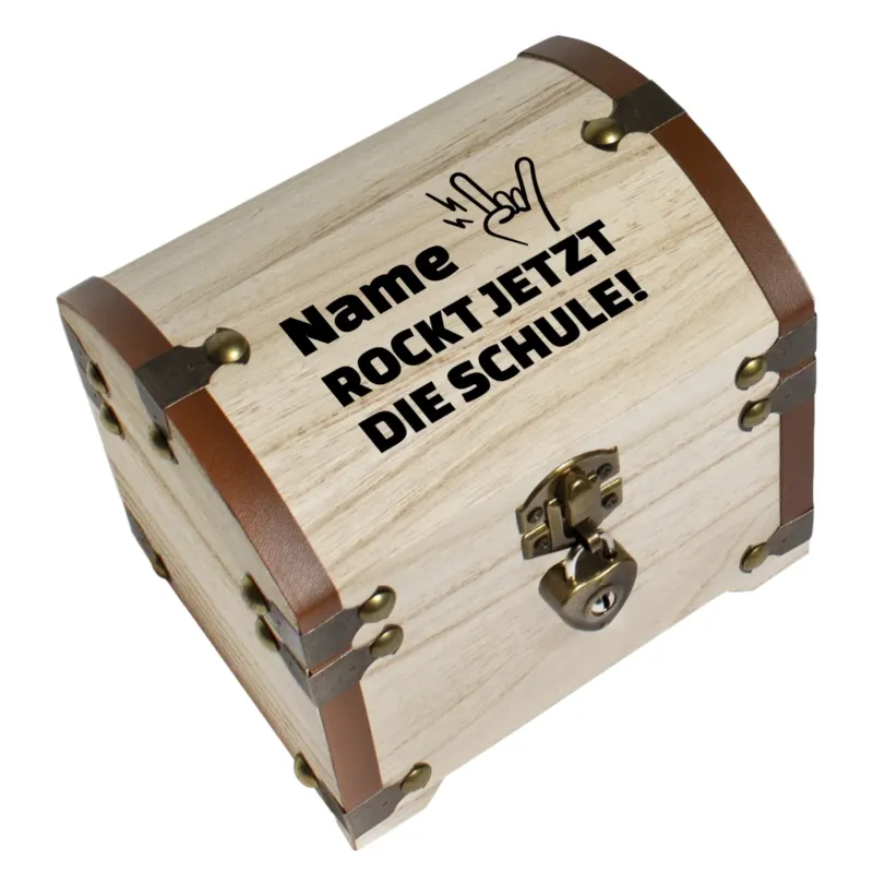 Bild: Personalisierte Schatztruhe - Schulkind "Name" Rockt jetzt die Schule - Geschenk, Geldgeschenk zur Einschulung.