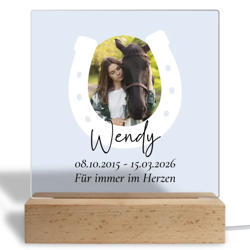 Bild: Personalisiertes Acryl Glasbild - Pferde Hufeisen mit Foto - Pferdegeschenk zur Erinnerung - Trauergeschenk.