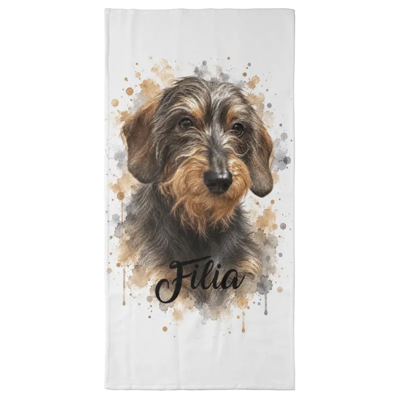 Personalisiertes Badetuch, Handtuch - Dein Hund mit Name im Aquarell Wasserfabren Design