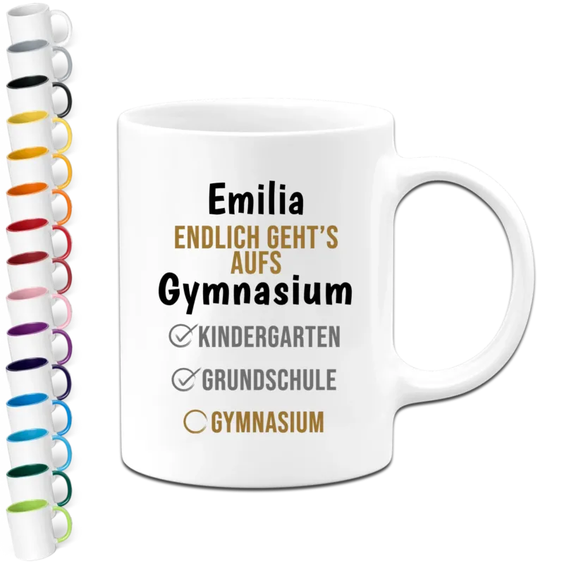 Personalisierte Tasse - "Name" Endlich geht's aufs Gymnasium - Geschenk zum Schulwechsel, Einschulung