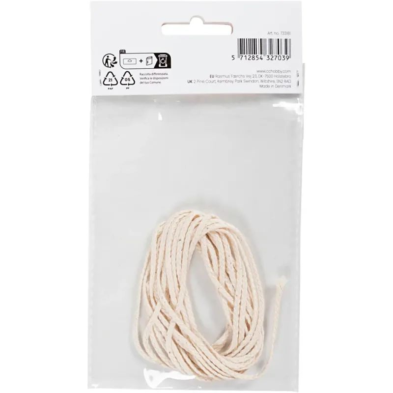 Wick, Suitable for dipped candles (dia. 15–22 mm) and moulded candles (dia. 40–60 mm), 100 g, 3 m