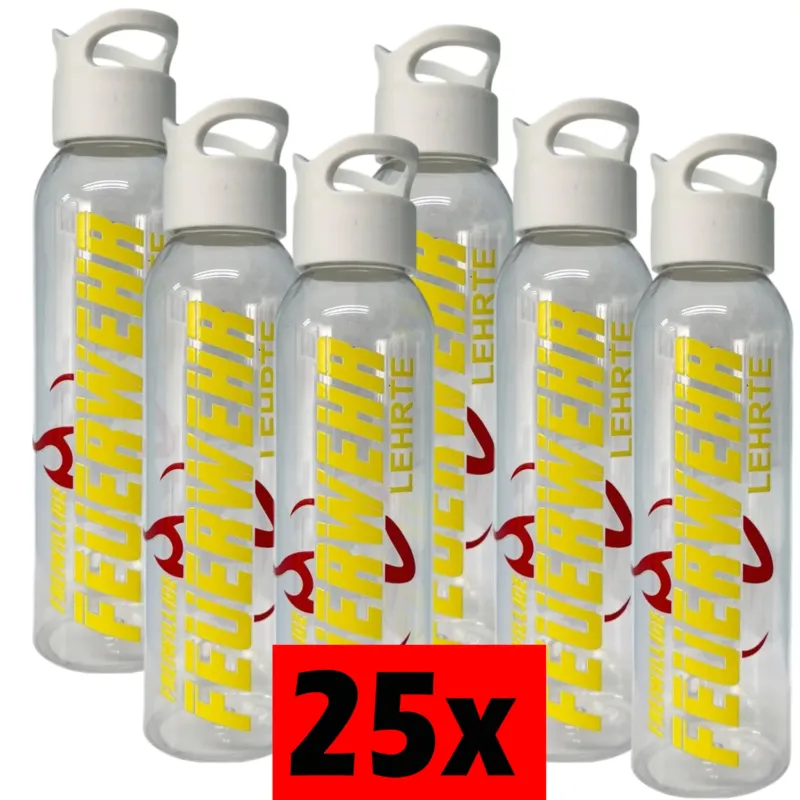 25 x Feuerwehr 2510 Trinkflasche transparent 650 ml inkl. Wunschnamen