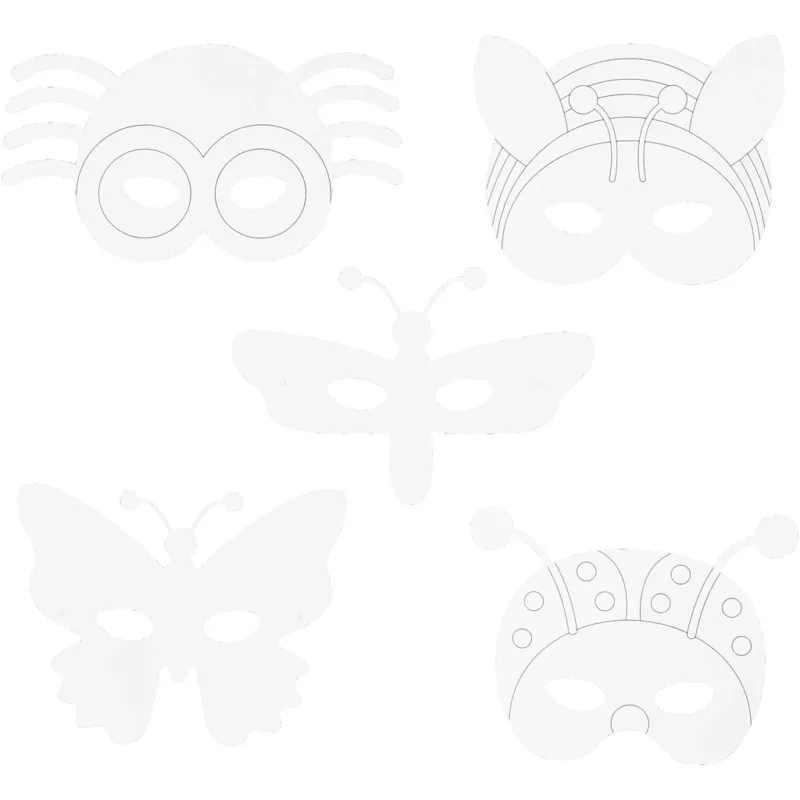 Insect Masks, H: 14-17 cm, W: 19,5-23 cm, 230 g, white, 16 pc