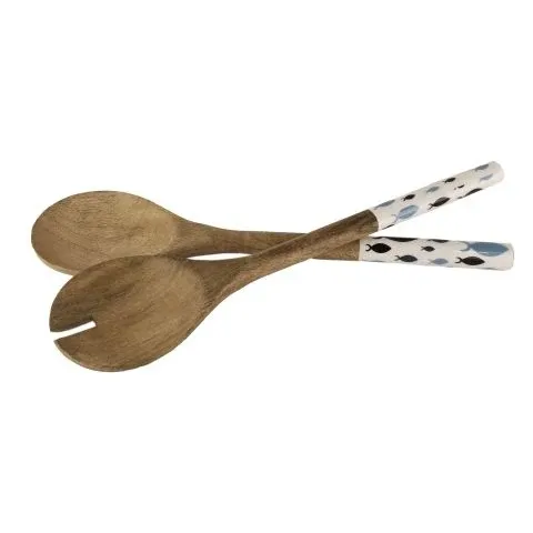 Salatbesteck Fische – dekoratives Servierbesteck aus Mango Holz mit Emaille