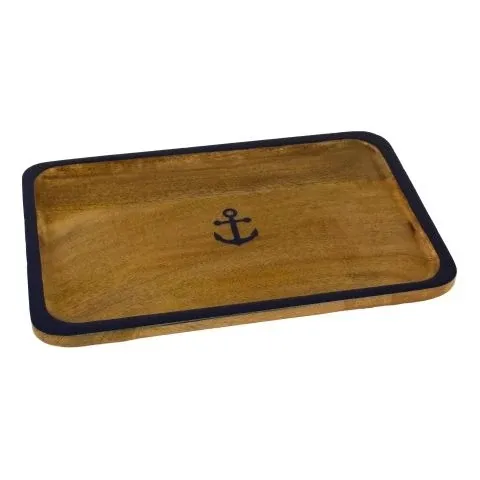 Teller Anker 30 × 20 cm – dekorativer Holzteller aus Mango Holz mit Emaille