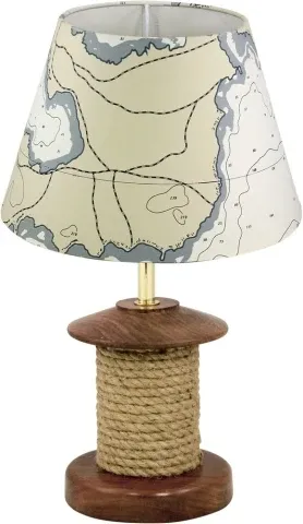 Lampe Tau – kompakte maritime Tischlampe aus Holz, Messing und Seil
