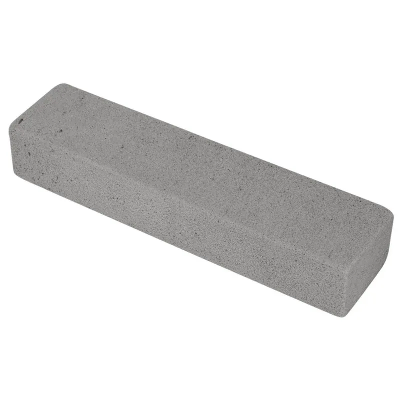 Einfarbig grauer Pumie-Stick ohne Griff von Abena Re-Seller GmbH, rechteckig mit glatter Oberfläche, ideal zur Reinigung harter Oberflächen oder zum Entfernen von Flecken, 1 Stück, auf weißem Hintergrund.