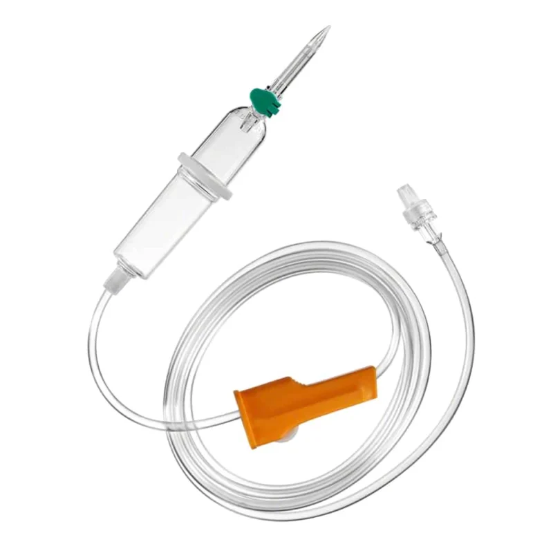 Wir präsentieren das B. Braun Intrafix® Primeline Infusionsbesteck von B. Braun Deutschland GmbH & Co. KG, ein intravenöses (IV) Infusionsset mit Bakterienfilterbelüftung und einem transparenten Schlauch mit Spikekammer zur Flüssigkeitsabgabe. Es verfügt über einen orangefarbenen Durchflussregler, der für Druckinfusionen unerlässlich ist, und endet mit einem Luer-Lock-Anschluss, der bei jeder Anwendung Effizienz und Zuverlässigkeit gewährleistet.