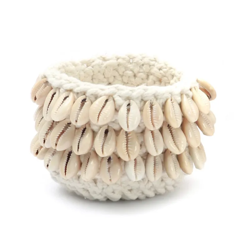 THE COWRIE MACRAME Candle Holder Natural-Small front view